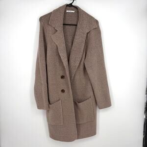 Pink Clover Women's Knit Mauve Brown Open Front Collared Cardigan Size XLP